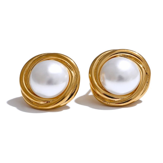 Demure Round Pearl Studs