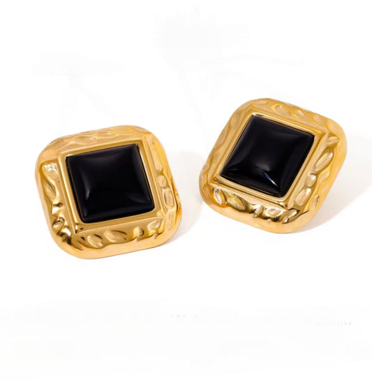 Demure Black Stone Earrings