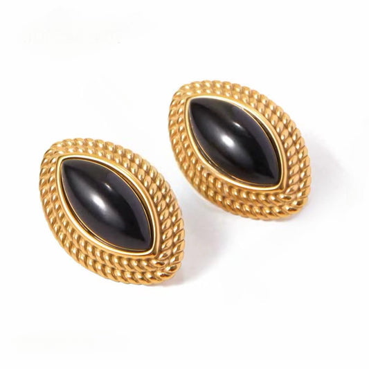 Demure Oval Black Stone Earrings
